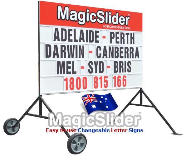 This sign with swappable letter pack is made for Adelaide Perth Darwin Canberra Melbourne Sydney or Hobart. The sign is shipped to any town in Australia and is MADE IN AUSTRALIA